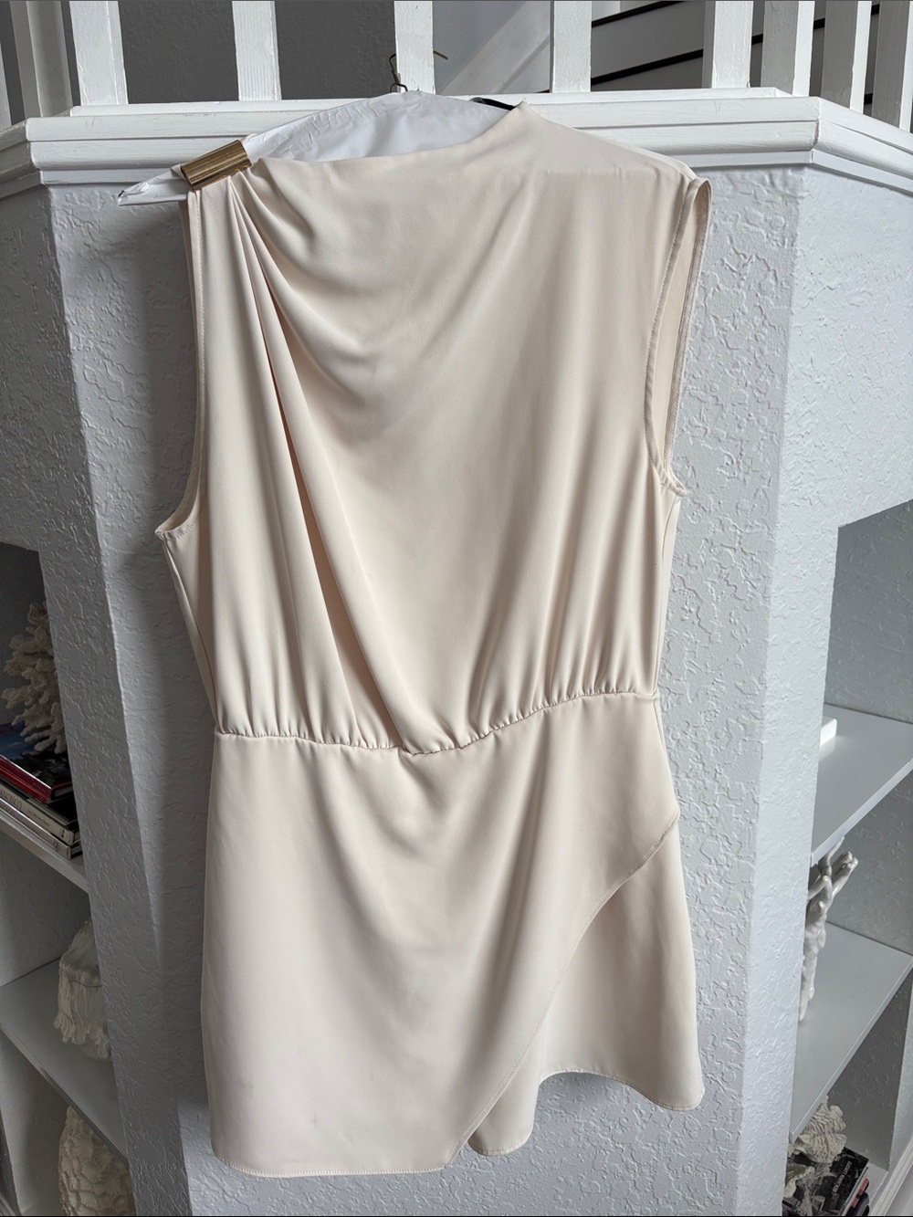 Zara Cream Asymmetrical Draped Sleeveless Dress
